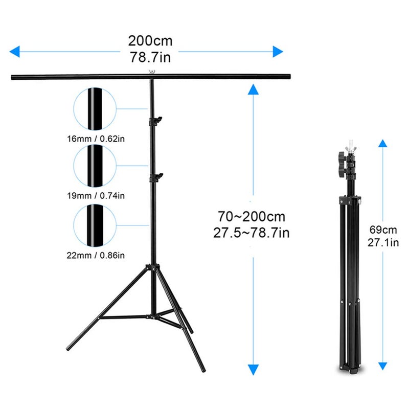 Meking T-Shape Backdrop Stand 6.56ft x 6.56ft / 2M x2M Background Support System with Carrying Bag & Clips Kit for Muslin Vinyl Background,Photo and Video Studio - Image 2